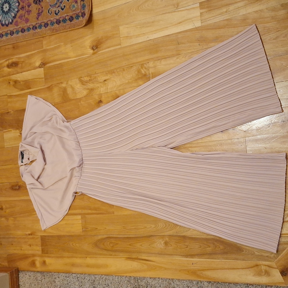 Zara Dusty Pink Pleated Wide-Leg Jumpsuit with Belt - Picture 3 of 15